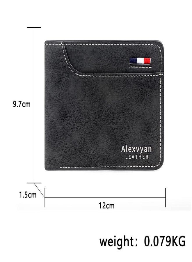 Alexvyan Men Black Bifold Leather Purse Wallet Organizer Pocket Wallet Credit Card Holder 2 Pocket 5 Card Slot for Boys Gents Male - Image 2
